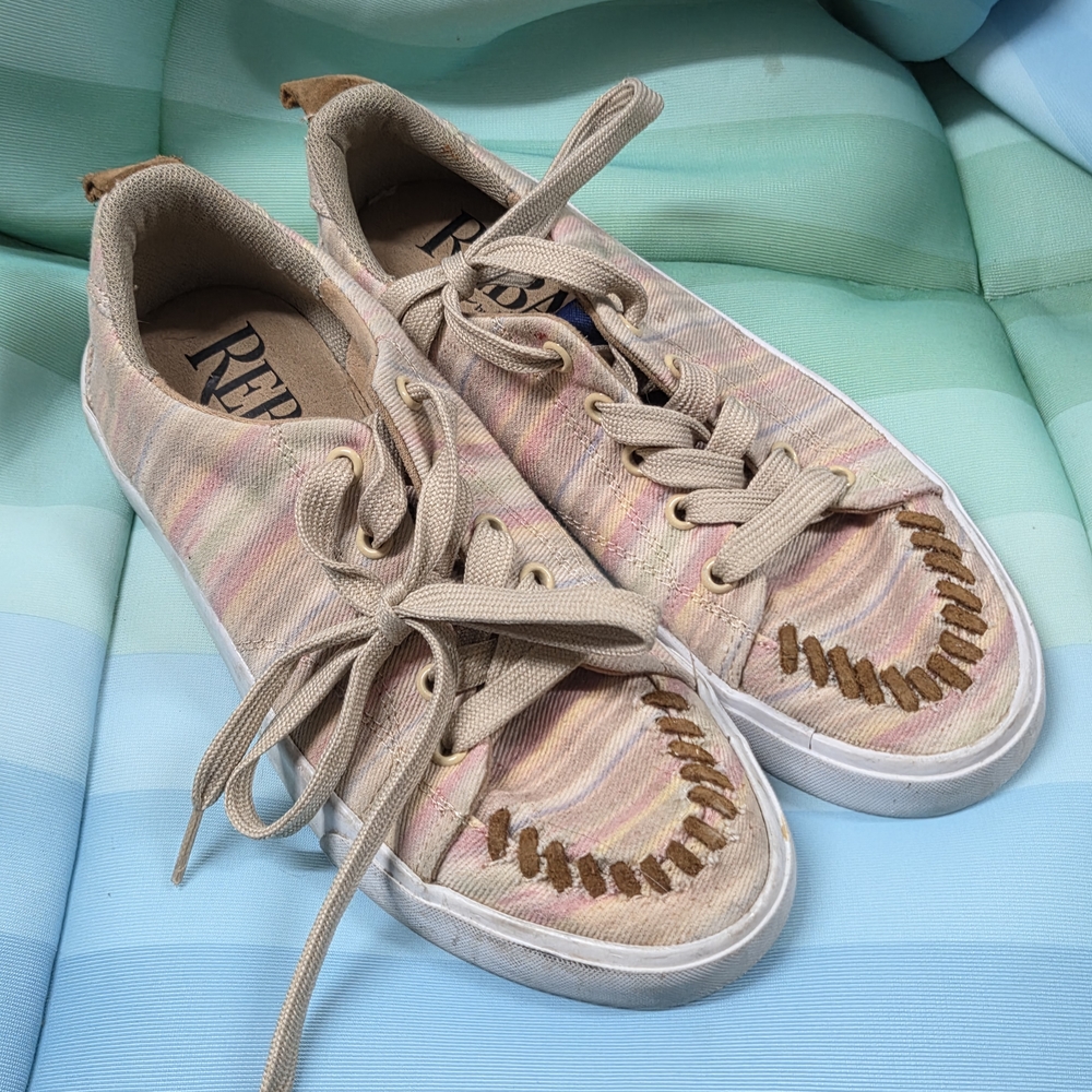 Reba Pastel Multicolor Canvas Sneakers with Tan Stitching